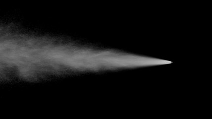 VFX plate photo of spray blast on black background, fountain of vaporized foam particles