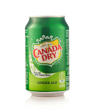 MINSK, BELARUS - NOVEMBER 20, 2019: Aluminium can of the Canada Dry Ginger Ale isolated on white background.