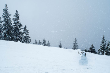 Schneetreiben mit Schneemann