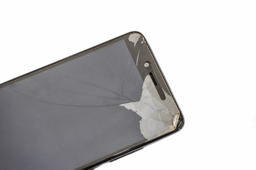 broken smartphone isolated on a white background.