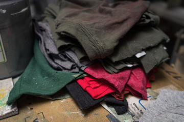 Rags in a pile in a t shirt shop