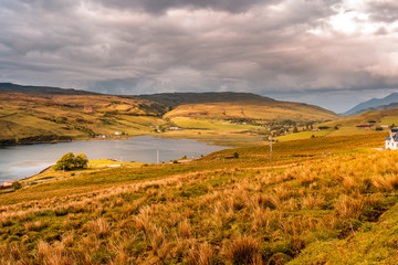 Fototapeta na wymiar Landscape in the Isle of Skye in Scotland. Scottish Highlands. 