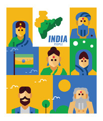 India people. flat poster and banner design elements. vector illustration