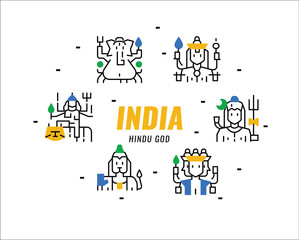 Indian Hindu god character. thin line design elements. vector illustration