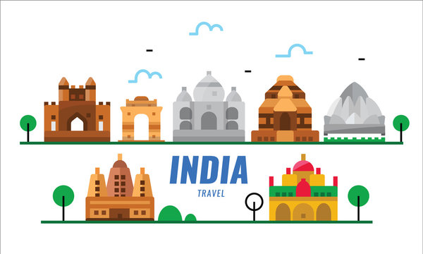 India travel. landmarks scene. flat poster and banner design elements. vector illustration