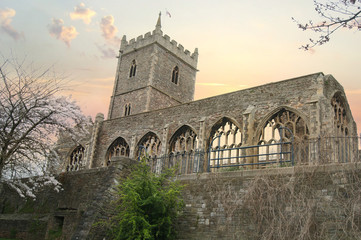 Fototapeta na wymiar The ruin of of St Peter`s church in Castle Park, Bristol, England, United Kingdom