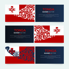Banner Flag of Tonga ,Contain Random Arabic calligraphy Letters Without specific meaning in English ,Vector illustration
