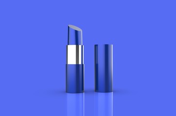 Obraz premium Blue Lipstick on Blue Background, Cosmetic, 3D Rendering