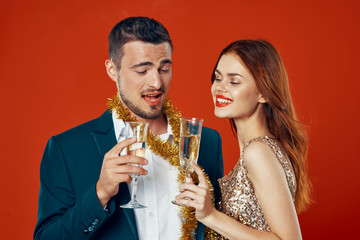 young couple celebrating with champagne