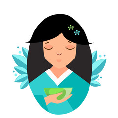 Girl with a cup of green tea