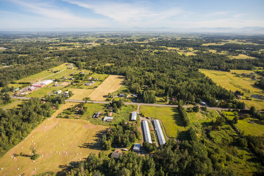 High angle view of farms near Bellingham, Washington