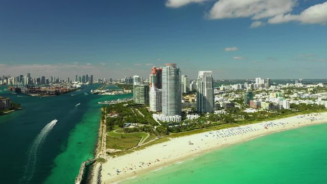 Colorful Miami Beach sinter scene shot with aerial drone 4k