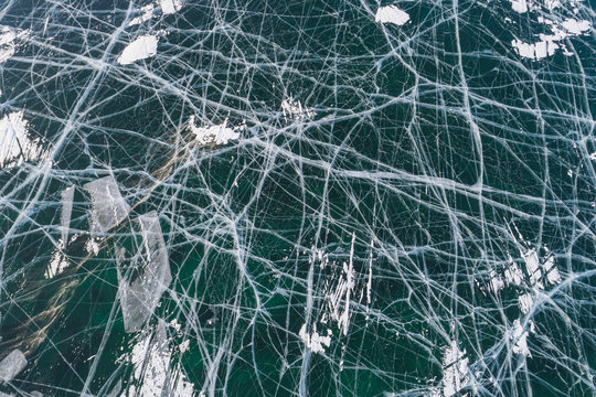 ice cracks and textures from aerial view