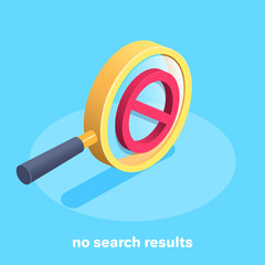 isometric vector image on a blue background, magnifying glass icon with a ban sign, search is prohibited