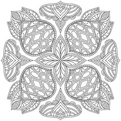 Printable mandala art. Abstraction black and white background. Colouring book page.