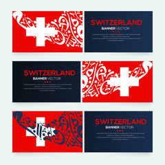 Obraz na płótnie Canvas Banner Flag of Switzerland ,Contain Random Arabic calligraphy Letters Without specific meaning in English ,Vector illustration