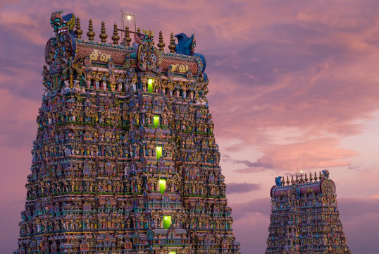 Meenakshi temple lights turns on during dazzling twilight