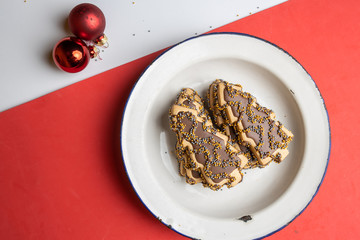 Christmas tree-shaped Christmas cookie with chocolate