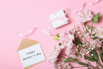 flowers and gifts on the table. March 8 concept, mother's day, womens day, birthday.