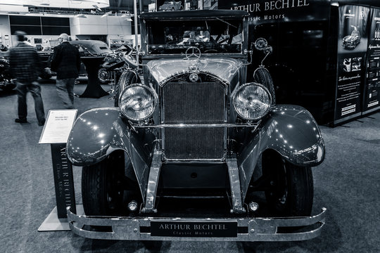 STUTTGART, GERMANY - MARCH 02, 2017: Luxury car Mercedes-Benz 300 Typ 12/55 PS, 1926. Stylization. Toning. Europe's greatest classic car exhibition "RETRO CLASSICS"