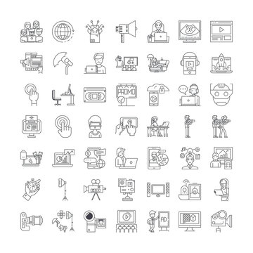 Video Production Line Icons, Signs, Symbols Vector, Linear Illustration Set