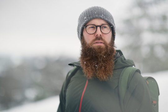 Man with beard in winter