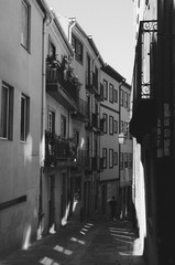 Romantic and colorfull alley in Porto in Black and White