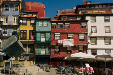 Colorful facades on a square in the Ribeira district