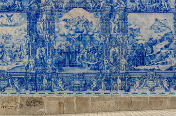 Wall of Azulejos of the Almas chapel in Porto