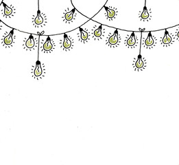background bright bulbs shine on winter new year's eve and christmas graphics black and white