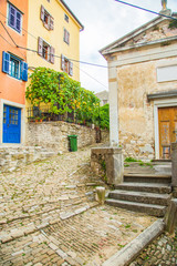 Croatia, Istria, beautiful old cobbled street, traditional houses and in the old historical town of Motovun