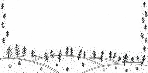 background christmas tree and winter forest snow graphics black and white