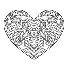 Heart doodle illustration. Coloring book page.