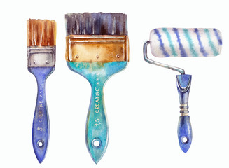 Watercolor illustration - flutes and paint roller