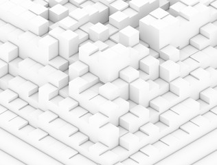 background of square and rectangular geometric shapes in perspective or white 3d. Abstract White Cubes wall background. 3d rendering illustration