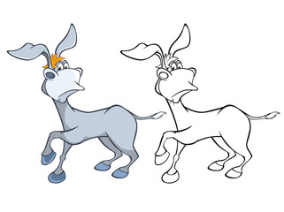 Illustration of a Cute Cartoon Character Burro for you Design and Computer Game. Coloring Book Outline Set 