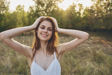 beautiful woman green leaves luxury of nature