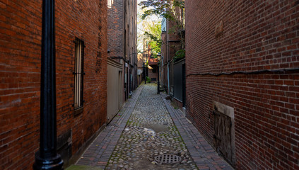 Boston Side Alley with Cobble Stones and Brick Walls