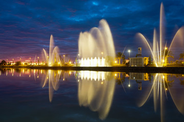 Beautiful fountain at sunset day on exposure in the city of Batumi, Georgia.