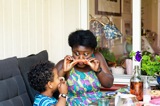 Mother and son having fun