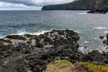 Crashing waves along the Atlantic coastline at Mosteiros Azores Portugal