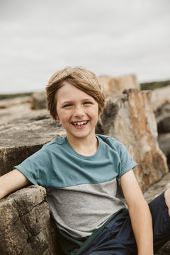 Portrait of happy boy at seaside
