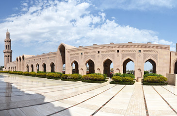 Fototapeta na wymiar Sultan Qaboos Grand Mosque arches in Sultanate of Oman