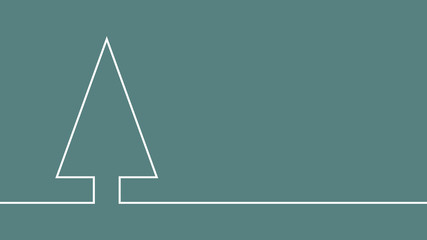 Contour Christmas tree made of white continuous lines on a green matte background. New Year modern flat minimalistic design for greeting cards, banners with place for text.