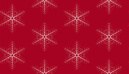 Naklejka na ściany i meble Christmas seamless pattern with snowflakes on red background.