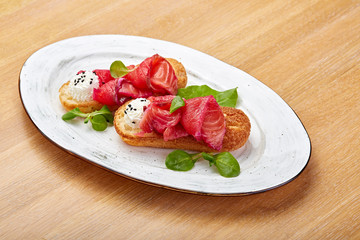 Mascarpone and Smoked Salmon Bruschetta. Toasted bread