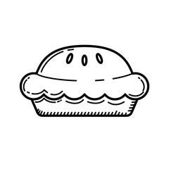 Pie vector illustration with black line hand drawn style isolated on white background