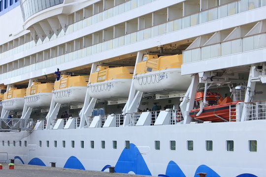 IJmuiden, the Netherlands - April 30th, 2017:   Aida Sol lifeboats