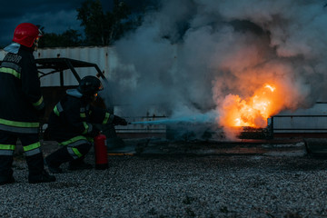 Fireman teacher learning how stop fire