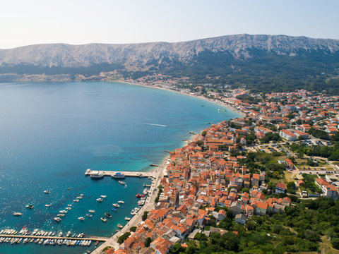 Aerial view of Ba?ka coastal cityscape during the summer, Croatia.